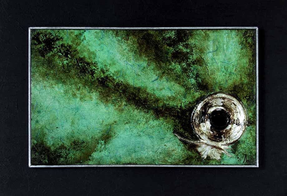 sguardo - scultura su tela verde - Sandra Marcelloni